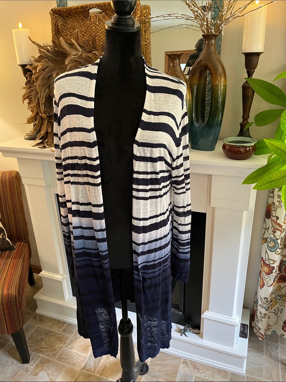 Chico's navy ombré Striped Open Cardigan